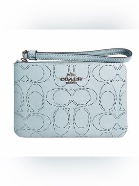 Coach Perforated Signature Wristlet in Light Blue